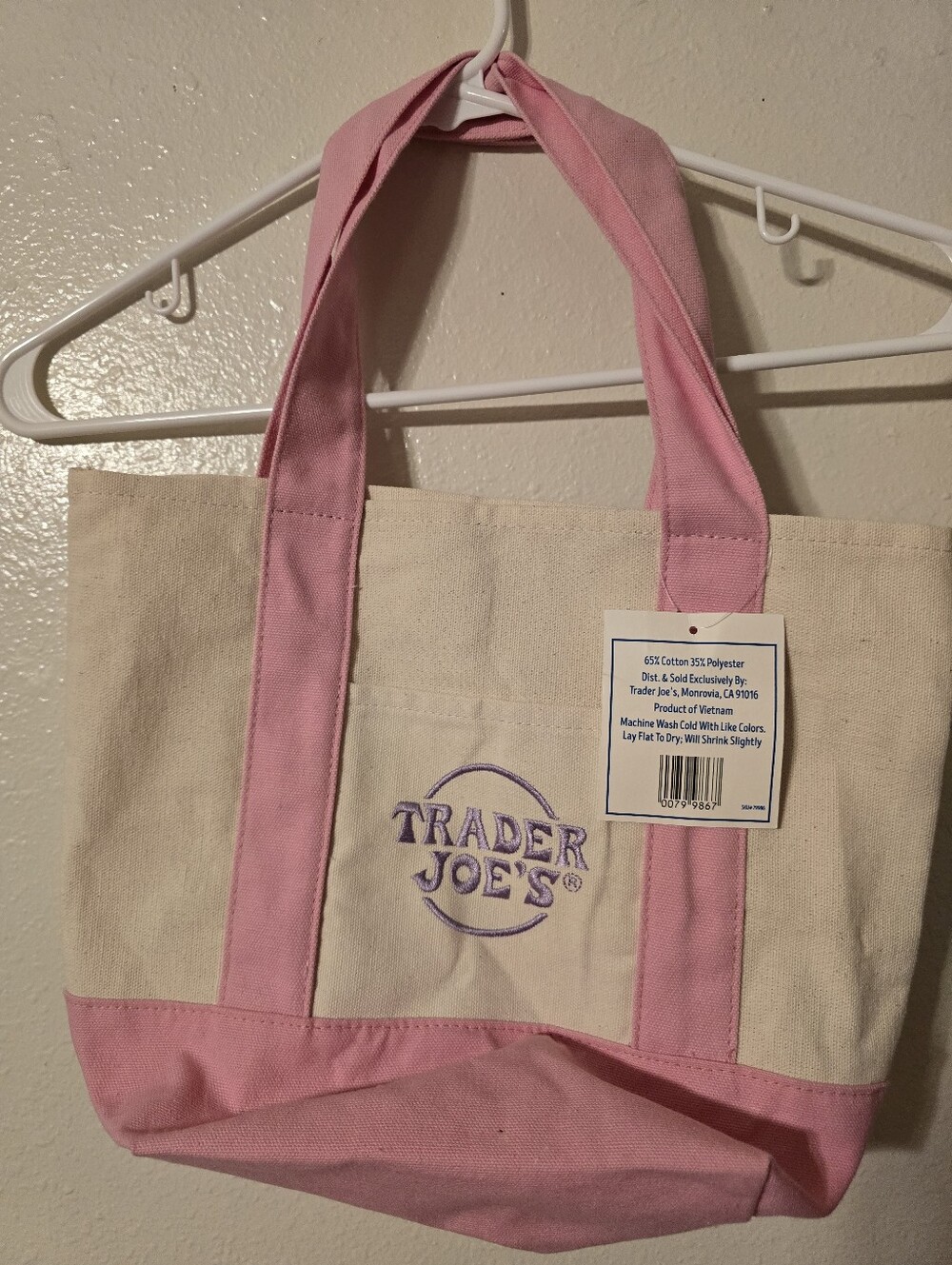 Trader Joe's Mini Pastel Canvas Tote Bag Pink NWT New With Tags Limited Edition